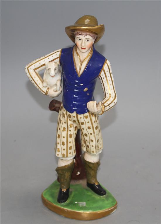 An English porcelain figure of a shepherd, c.1830, possibly Samuel Alcock, H. 26.5cm